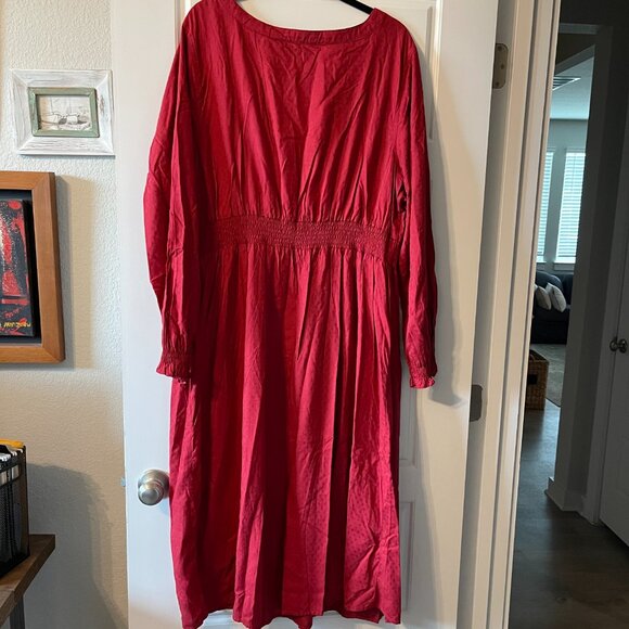Croft & Barrow Plus Size Popover Textured Rayon Midi Dress Smocked Waist Sleeves - Picture 3 of 8